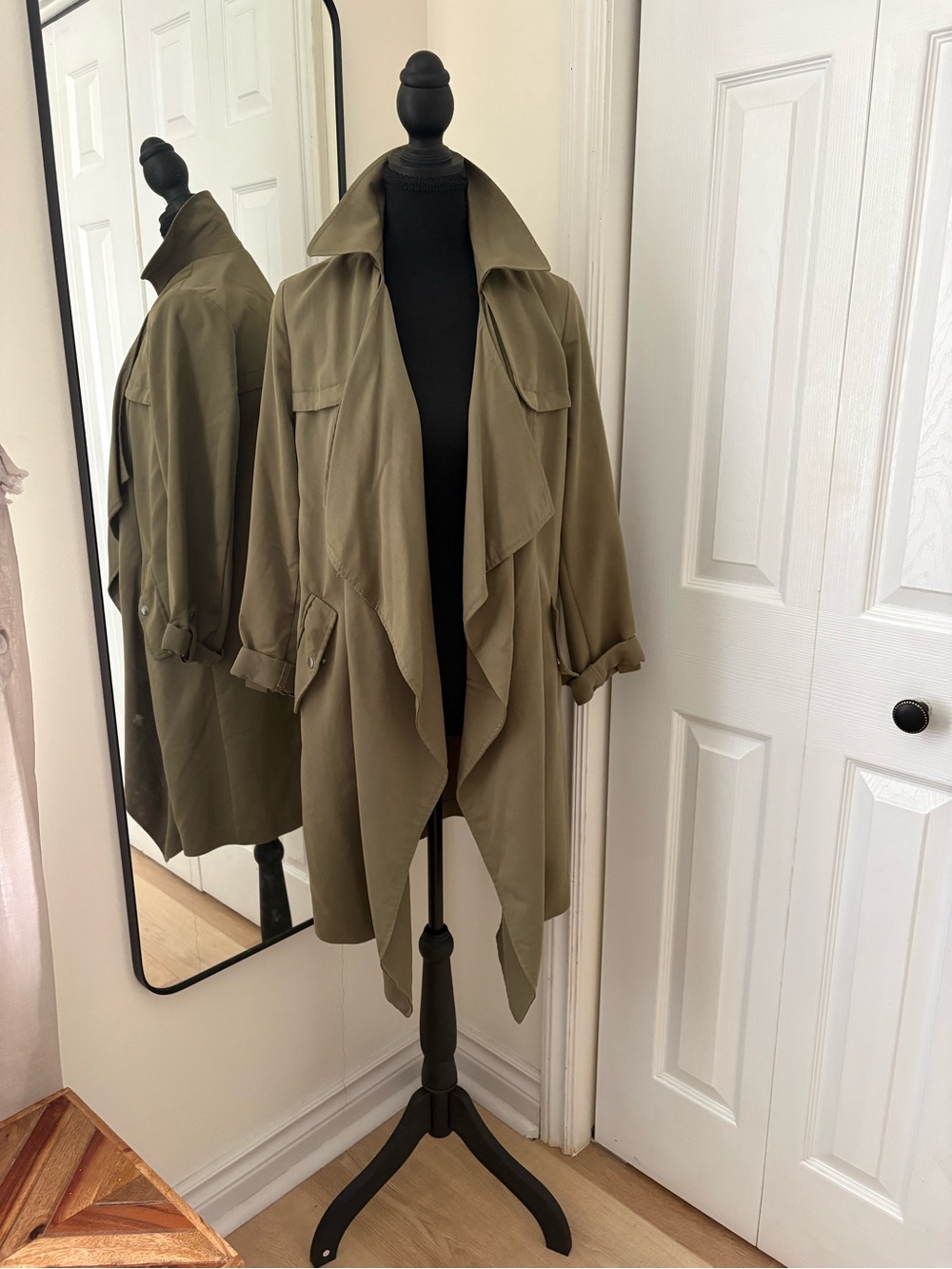 New Look Olive Draped Waterfall Trench Coat
